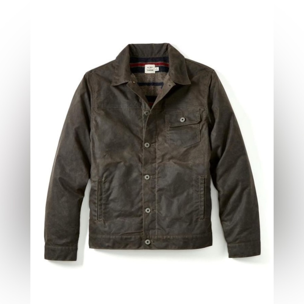 Flint and Tinder Wool-Lined Waxed Trucker Jacket in Chocolate